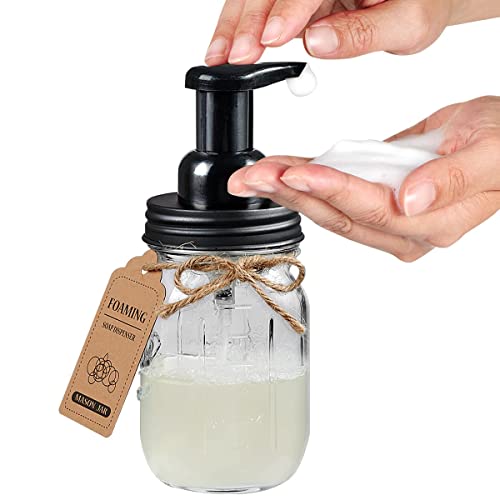 Amolliar Black Mason Jar Bathroom Accessories Set - Foaming Soap Dispenser & 2 Qtip Holders & Toothbrush Holder - Rustic