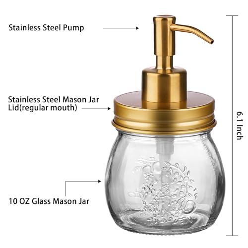 Amolliar 10 OZ Liquid Soap Dispenser, Stainless Steel Pump Lid, Farmhouse Kitchen and Bathroom Decor, Refillable Hand, L