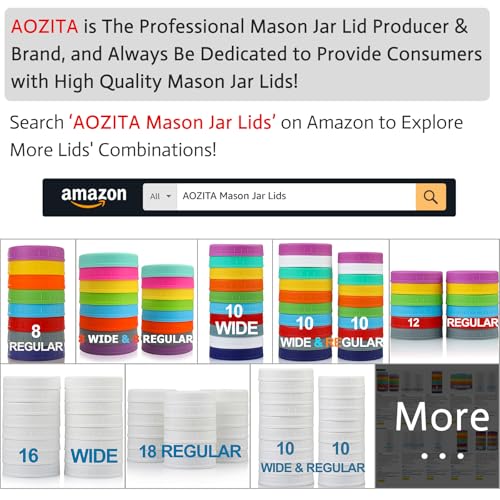 AOZITA Colored Plastic Mason Jar Lids [16 Pack] - Wide Mouth & Regular Mouth Fits Ball, Kerr & More - Dishwasher Safe &
