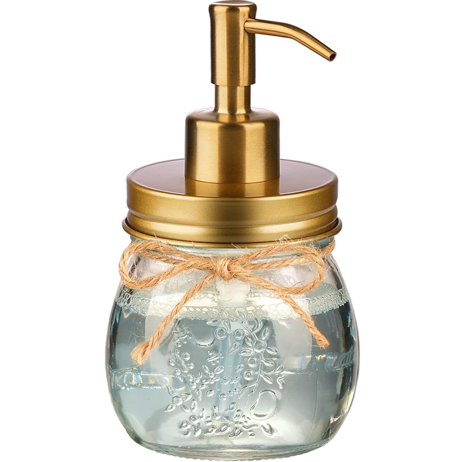 Amolliar 10 OZ Liquid Soap Dispenser, Stainless Steel Pump Lid, Farmhouse Kitchen and Bathroom Decor, Refillable Hand, L